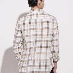 SHOWOFF Men Tartan Checked Cream Regular Fit Casual Shirt image 4