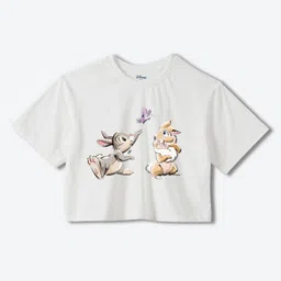 YK Disney Girls Graphic Printed Pure Cotton Boxy Crop T-shirt-picture-30