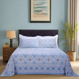 SHAHENAZ Blue & White Floral Cotton 120 TC King Bedsheet Set-2.7 m X 2.5 m-image-24