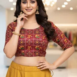 PU FASHION Printed Round Neck Saree Blouse-picture-21