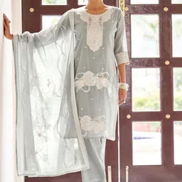 DRESOUL Ethnic Motifs Embroidered Straight Thread Work Kurta with Trousers & Dupatta-picture-15