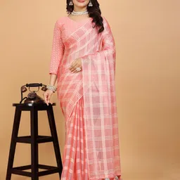 K 5 Fashion Checked Poly Chiffon Saree-image-15