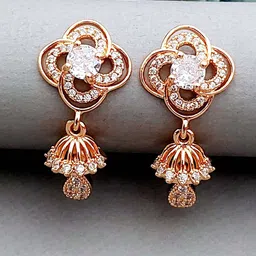 MEIRA JEWELLERY Rose Gold Plated Artificial Stones Studded Dome Shaped Jhumkas-picture-19