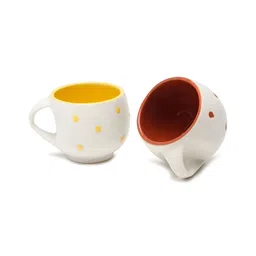 Myntra Elegant Homes White & Yellow Printed Ceramic Glossy Cups Set of Cups and Mugs image 3