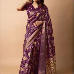 MIRCHI FASHION Floral Printed Zari Saree image 1