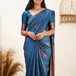 CaniBani Woven Design Zari Silk Blend Banarasi Saree-picture-21