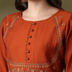 Anouk Women Embroidered Pleated Beads and Stones Kurta with Trousers & With Dupatta image 2