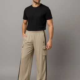 HRX by Hrithik Roshan Men Striped Mid-Rise Straight Fit Cargos Track Pant image 2