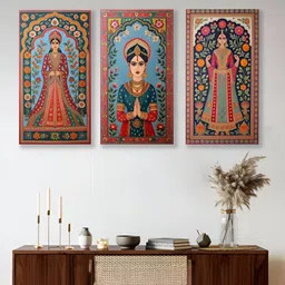 nestroots Blue & Green 3 Pieces Traditional Canvas Painting Wall Art-picture-13