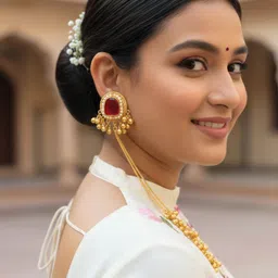 VIVAZS Gold-Plated Artificial Stones Studded and Beads Geometric Drop Earrings-picture-30