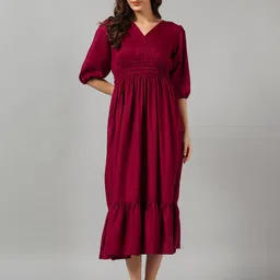 Raiyani Enterprise Women V-Neck Tiered Wrap Midi Dress-image-77