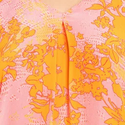 SHAYE Orange V-Neck Floral Print Short Sleeves Casual Tops For Women image 3