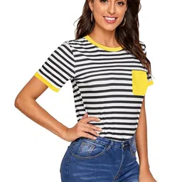 FABRICORN Women Striped Pockets T-shirt image 2