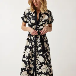 Happiness istanbul Women Floral Print Shirt Midi Dress-picture-15