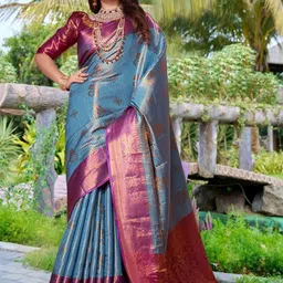 AKSH FASHION Woven Design Zari Banarasi Saree-image-1