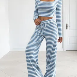 JC Mode Striped Square Neck Top & Trousers Co-Ords image 4