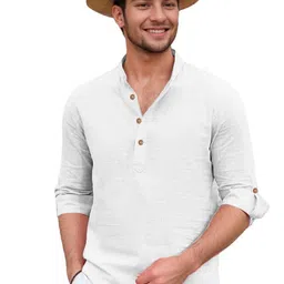 BHUVIKOO Band Collar Roll-Up Sleeves Straight Short Kurta-picture-12