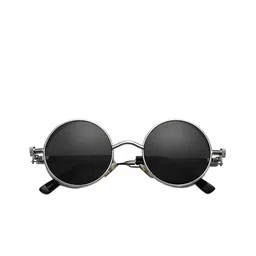 SPADEACES Unisex Black Lens & Silver-Toned Round Sunglasses with UV Protected Lens image 4