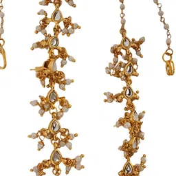 Sanjog Gold Plated Kundan Stones Studded Teardrop Shaped Earchain image 4