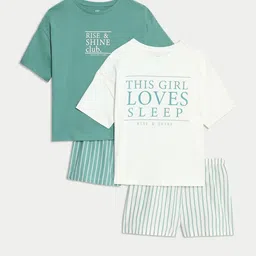 Marks & Spencer Girls Printed Pure Cotton T-shirt Pyjamas Night suit-picture-31