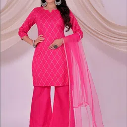 SANTOPERA DESIGNER Women Cotton Kurta with Palazzo & Dupatta-picture-30