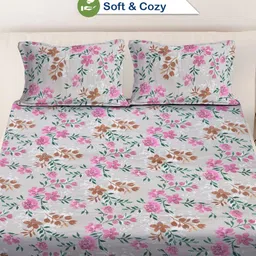 Myntra Elegant Homes Multicoloured Floral 300 TC King Size Bedsheet with 2 Pillow Covers image 4