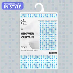 Kuber Industries Aura Blue & White Block Printed Waterproof Shower Curtains With 12 Rings image 3