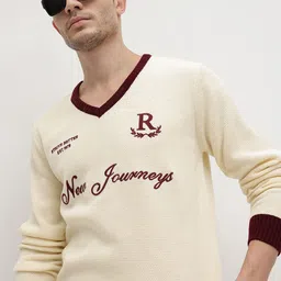 The Roadster Life Co. Typography Embroidered V-Neck Acrylic Pullover-image-11