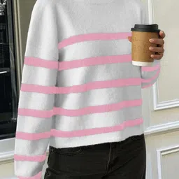 bebe Striped Round Neck Pullover Sweater-picture-14