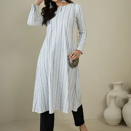 MASSTANI BY INDDUS Woven Design Keyhole Neck Cotton A-Line Kurta image 2