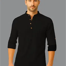 Navkanj Mandarin Collar Roll-Up Sleeves Cotton Straight Kurta-picture-14