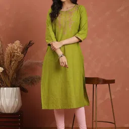 Anouk Women Floral Embroidered Thread Work Pure Cotton Straight Kurta image 4