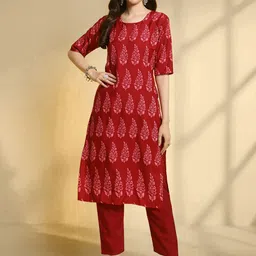 HERE&NOW Selection Of 3 Floral Printed Round Neck Straight Kurtas image 4