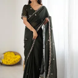 LeeliPeeri Designer Embellished Embroidered Saree With Matching Blouse Piece image 3