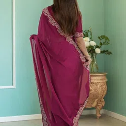 Siya Fashion Embroidered Border Saree with Unstitched Blouse Piece image 5