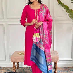 VS MALL Women Ethnic Motifs Embroidered Regular Thread Work Kurta with Patiala & With Dupatta image 2