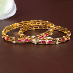 Zevarly Set Of 2 Gold-Plated American Diamond Studded Bangles image 1