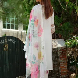 Indo Era Women Floral Embroidered Regular Thread Work Kurta with Trousers & With Dupatta image 3