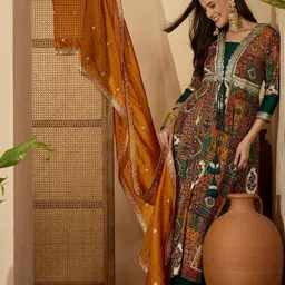 Sangria Embroidered V-Neck Kurta & Palazzos With Dupatta-picture-30