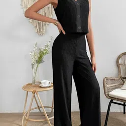 stylecast x revolte StyleCast Black Solid V-Neck Waistcoat with Trousers Co-Ords image 4