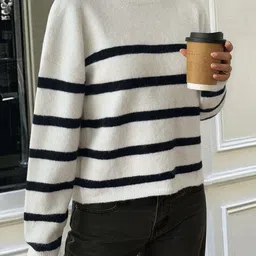 bebe Striped Round Neck Pullover Sweater image 3