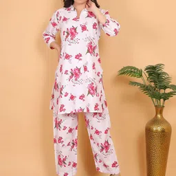 Trendzmy Floral Printed Shirt Collar Pure Cotton Tunic With Trouser-image-34