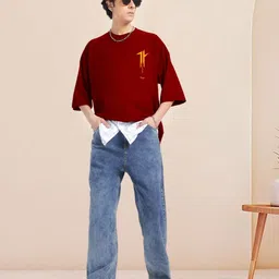 AUSK Graphic Printed Round Neck Drop-Shoulder Sleeves Pure Cotton Oversized T-shirt image 2