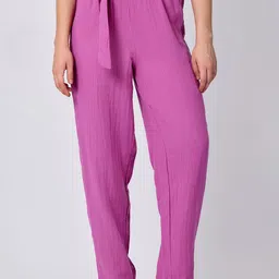 Outzidr Women Straight Fit Belted Peg Trousers-image-83