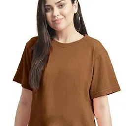 NOTWILD Women Solid Round Neck Cotton Relaxed Fit T-shirt image 1