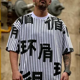 LAUREN ADAMS Striped Round Neck Drop-Shoulder Sleeves Pure Cotton Oversized T-shirt-picture-11