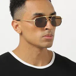 SPADEACES Unisex Black Lens & Silver-Toned Rectangle Sunglasses With UV Protected Lens image 2