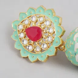 Anouk Gold Plated Beaded Enamelled Dome Shaped Jhumkas Earrings image 3