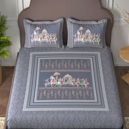 Bedirah Living Blue Ethnic Motifs King Bedsheet with 2 Pillow Covers-picture-10