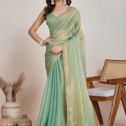 Flip The Style Lime Green Silk Blend Saree image 1